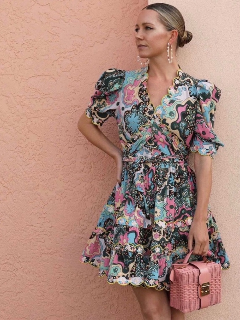 CeliaB Hortensia Wrap Mini Dress Pink Blue Size S